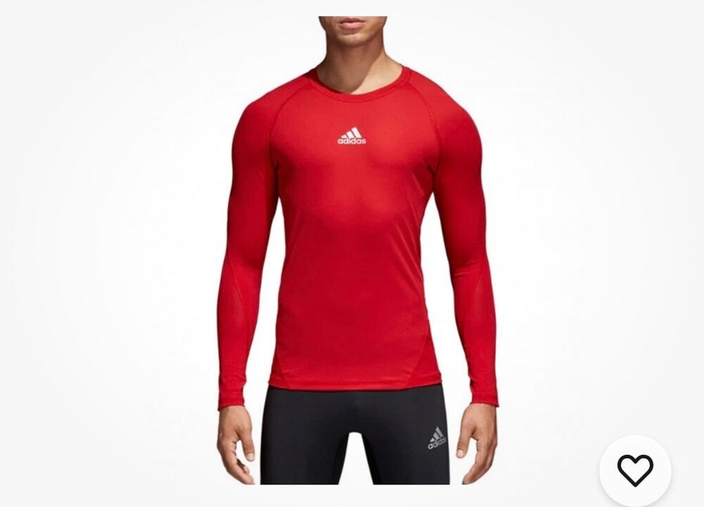 adidas Mens ASK Compression LS Shirt Red Size Medium Aeroready Alphaskin T-Shirt